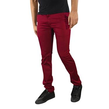 Imagem de Yoyorule Calça masculina casual de negócios, lisa, lisa, com zíper, bolso e bolso cropped, 12 presentes, Vinho, XXG