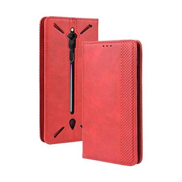 Imagem de Capa para ZTE Nubia Red Magic 3, carteira com suporte de couro para ZTE Nubia Red Magic 3, capa magnética retrô para celular, capa carteira com compartimentos para cartão