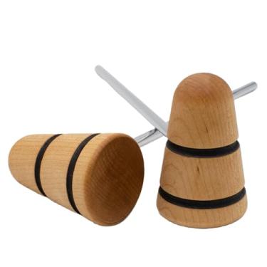 Imagem de Low Boy Batedor de bumbo de madeira - Batedor de bumbo versátil de peso médio com superfície de madeira durável e hastes de aço de grau aeroespacial (natural com listras pretas, pacote com 2)