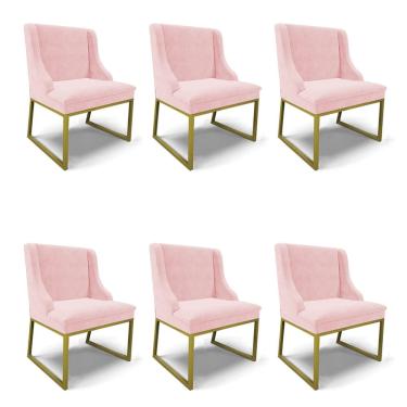 Imagem de Cadeira Sala de Jantar Industrial Dour Kit 6 Liz Suede Rosa Bebê D03 - D`Rossi