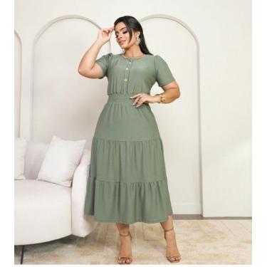Imagem de Vestido Midi Noemi Moda Evangélica Feminina - Miss Flower, Verde, Únic