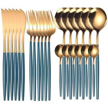 Imagem de Faqueiro talheres 24 peças inox aparelho de jantar itens mesa posta ut