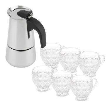 Imagem de Cafeteira Italiana Moka 450ml + 6 Xícaras Vidro Café 200ml - Kadê