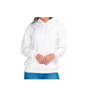 Imagem de Moletom Liso Flanelado Feminino Blusa De Frio Canguru - On Lit, Branco