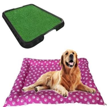Imagem de Kit Cama Pet Grande Rosa Lavável + Sanitário Grama Sanidog - SB