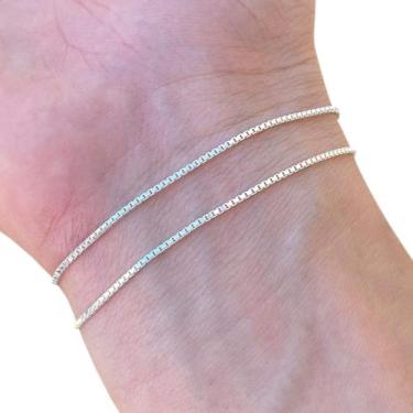 Imagem de Kit 2 Pulseira Feminina de Prata 925 Legítima Veneziana 18cm - Hakuna 