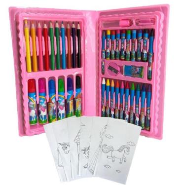 Imagem de Maleta Escolar Estojo De Pintura Infantil 48 Peças Desenhos - Kit Esco