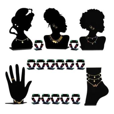 Imagem de Expositor Busto Brinco Colar Anel Relógio P/ Joia Kit 18un  - Acriliku