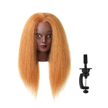 Imagem de Cabeça de manequim para treino de penteado, cabeça de 35,5 cm, cabeça de boneca de cosmetologia, para prática de cabeleireiro, trança, com suporte de grampo (dourado)