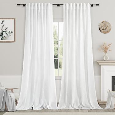 Imagem de Cortinas brancas de linho 304,8 cm extra longas para sala de estar, filtro de luz nas costas, cortinas semitransparentes, decoração costeira moderna, cortina de algodão off-white para janela do chão