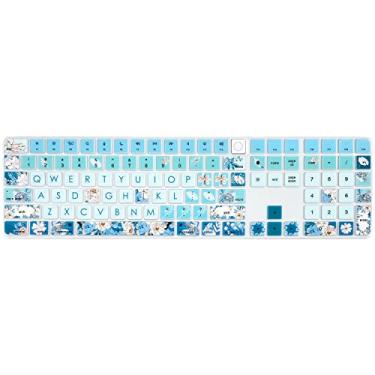 Imagem de WSLUCKO Capa de teclado para o novo teclado Apple iMac Magic 2021 (modelo: A2520) com teclado numérico e ID de toque, protetor de teclado de silicone de impressão bonita, peônia