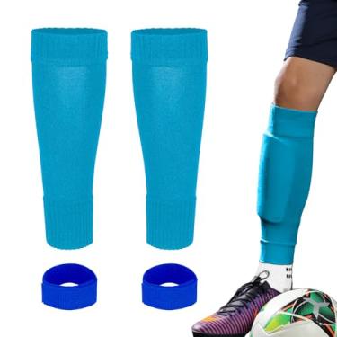 Imagem de Linkidea Manga de perna de futebol infantil com alças de caneleira, fácil de colocar para crianças, compatível com caneleiras e meias de aderência, melhor alternativa para meias atléticas de futebol