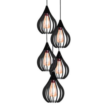 Imagem de Combo 5 Pendentes Chile, Luminária de Teto Cozinha e Sala, Lustre Gota