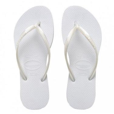 Imagem de Chinelo Havaianas Slim Branco Infantil Confortável Macio 1312I- Menina