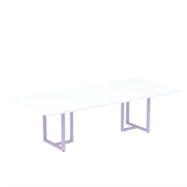 Imagem de Mesa de Reunião Retangular Tubular P25 Pandin 2,6 M Branco e Lilas