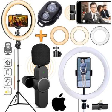 Imagem de Iluminador Hing Light Para Celular Com Tripé Grande Microfone Lapela S