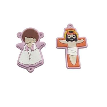 Imagem de Entremeio emborrachado cruz + anjo 2 pcs - Comercial Apetrechos, Rosa 