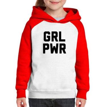 Imagem de Moletom Infantil Grl Pwr - Girl Power - Foca na Moda, Branco, Vermelho