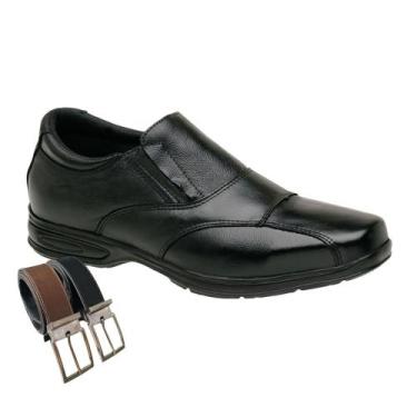 Imagem de Sapato Social Masculino Em Couro Leve Calce Fácil Com Cadarço + Cinto 