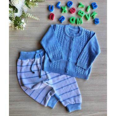 Imagem de Conjunto casaco + calça em tricot 2 peças - Dinhos baby, Azul bebê