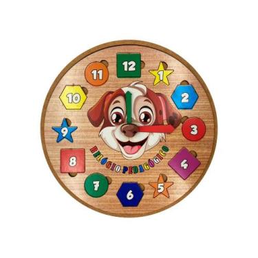 Imagem de Relógio Pedagógico Infantil Didático Educativo 21x21 Mdf Madeira Adesi
