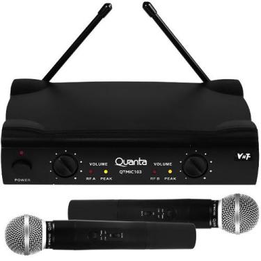 Imagem de Sistema de Microfone Sem Fio Quanta QTMIC103 com 2 Microfones Bivolt -