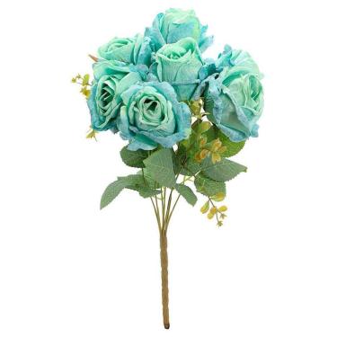 Imagem de Buquê de Rosas 7 Botões Azul Turquesa 40cm - Vivaflor Decor