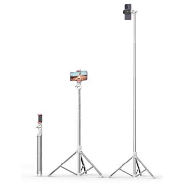 Imagem de Suporte de tripé de telefone de 188 cm, suporte extensível de alumínio reforçado com controle remoto sem fio, tripé estável para celular compatível com iPhone 14/13/12 Galaxy S23/S22 Huawei (branco)