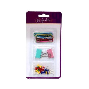 Imagem de Kit Papelaria Clipes, Prendedor de Papel e Alfinete Facilite.ud