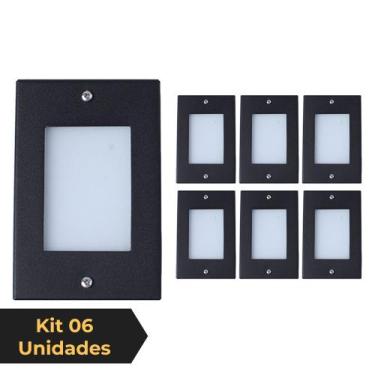 Imagem de Kit 6 Balizador de Embutir Escada Parede Preto 4x2 Alumínio - Iluminar