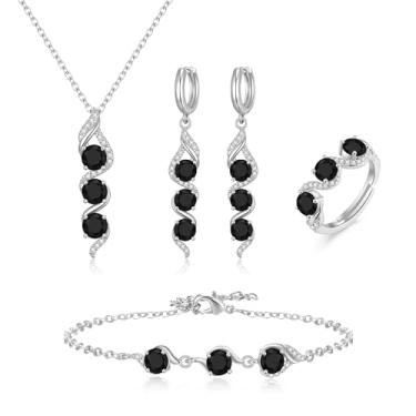 Imagem de Crysdue Colar com pingente de zircônia cúbica de lágrima de casamento com pingente de anel aberto, brincos deslizantes ajustáveis, conjunto de joias para noivas, aniversário, dia das mães, presente de