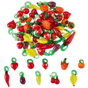 Imagem de SUPERFINDINGS 50 peças, 10 estilos, contas de vidro, imitação de frutas, legumes, pingente de vidro, feito à mão, pimenta, tomate, cereja, contas espaçadoras soltas para pulseira, joias, colar,