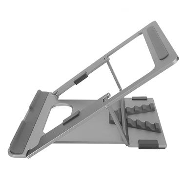 Imagem de Suporte para laptop Vomeko, alumínio dobrável, ajustável e ergonômico, alumínio portátil com dissipação de calor oca, cinza prateado para 11 a 15,6 pol.