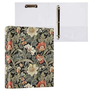 Imagem de Fichário William Morris com 3 anéis florais, verde, preto, fichário decorativo de 3,8 cm, com prancheta e 3 bolsos transparentes, comporta 200 folhas de papel tamanho A4 à prova d'água para escola e