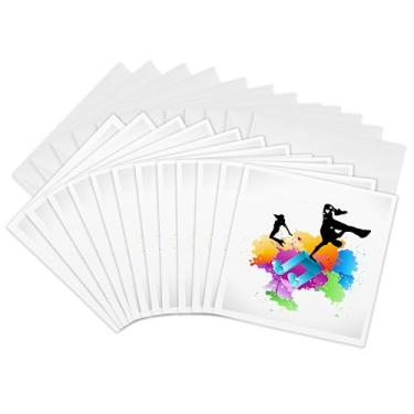 Imagem de 3dRose Nota musical azul sobre silhuetas de fundo grunge multicoloridas de dançarinos hip hop - Cartões comemorativos, 15 x 15 cm, conjunto de 12 (gc_158869_2)