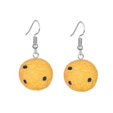 Imagem de Anmpab Brincos femininos em forma de biscoito de comida simulada, criativos, engraçados, com gotas de chocolate, joias fofas feitas à mão, Large, Resina, Sem pedra preciosa