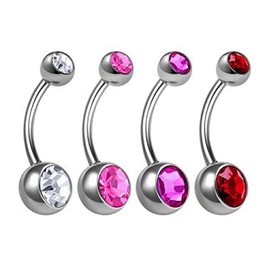 Imagem de 4 peças de titânio G23 14 g piercing piercing de umbigo 8 mm 5 mm rosa transparente fúcsia claro bola de cristal siam mais opções, Titânio, Sem Pedra Preciosa