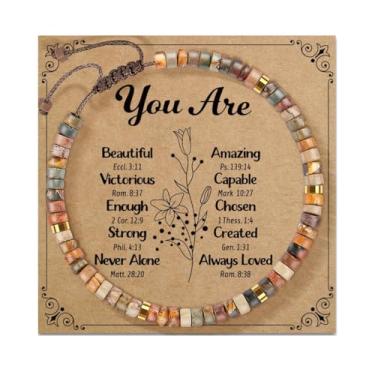 Imagem de Caiyao Pulseiras com contas inspiradoras de pedra natural Life is Tough But So Are You, pulseiras de presentes para mulheres e homens, Adjustable, Pedra, Sem Pedra Preciosa