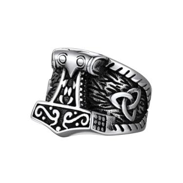 Imagem de FaithHeart Norse Viking Jewelry Anel masculino de aço inoxidável vikings martelo de Thor/cabeça de lobo Valknut Warrior's Gothic Jewelry - Gravação personalizada, Aço inoxidável, Zircônia cúbica