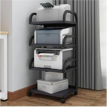 Imagem de Suporte de impressora, suporte de impressora, prateleira de impressora de madeira de 4 níveis, moldura de aço, carrinho de impressora, multifunções, copiadora, escâner, prateleira, rack para
