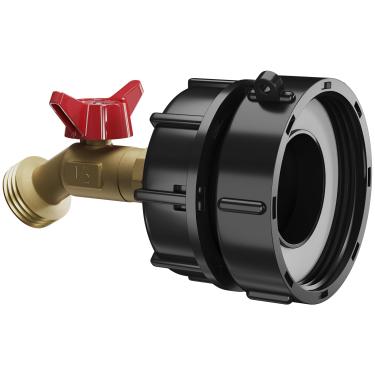 Imagem de Adaptador para tanque de água IBC de 275 a 330 galões com rosca fina de 5 cm + válvula de torneira de mangueira de latão sem chumbo com válvula esférica, conector de mangueira de jardim substitui peças de encaixe (adaptador fino NPT x rosca grossa)