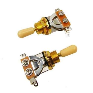Imagem de Musiclily Seletor de alternância de guitarra reta, curta, 3 vias, métrico, para guitarra elétrica Epiphone Les Paul, topo dourado com ponta creme (pacote com 2)