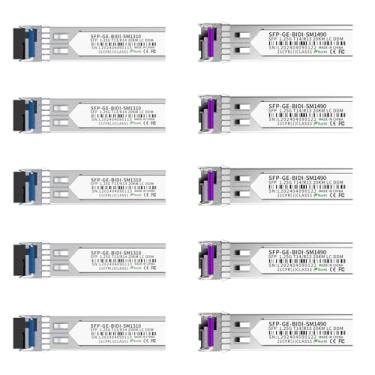 Imagem de 5 pares de transceptores Bidi SFP de 1,25 G, módulo de fibra LC simples 1000Base-BIDI para Cisco GLC-BX-D, Ubiquiti UniFi UF-SM-1G-S, Mikrotik e mais, SMF 1490 nm/1310 nm, DDM, até 20 km