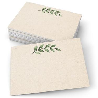 Imagem de 321Done Cartões de notas em branco, 12 x 17 cm Kraft - Feito nos EUA, cartolina grossa, pesada, bonita, design simples de folhas verdes, sem envelopes - Conjunto de 50