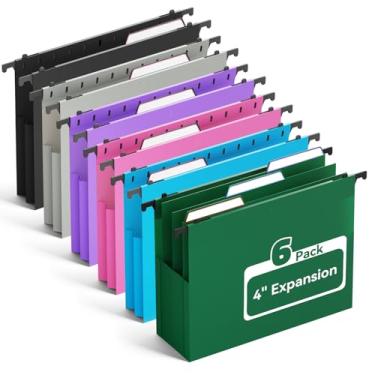 Imagem de Ansook Pastas de arquivo suspensas de plástico de alta capacidade, bolso sanfonado de expansão resistente de 10 cm, abas escalonadas com divisórias móveis, extra largo reforçado, tamanho carta, pastas