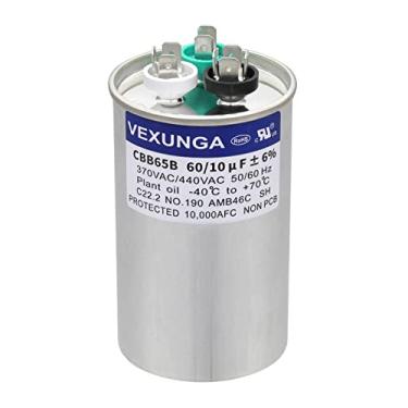 Imagem de VEXUNGA 60/10 Uf 60 + 10 Mfd 370Vac Ou 440Vac Dual Run Start Round A/C Capacitor Cbb65 Cbb65B Capacitores de Ar Condicionado para Unidade Ac Partida de Motor de Ventilador Ou Bomba de Calor Ou Condens