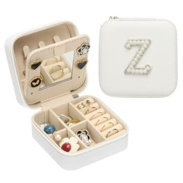 Imagem de PATIKIL Caixa de joias de viagem, inicial Z, pequena, caixa de joias de viagem, organizadora, brincos, estojo de armazenamento, presentes personalizados para mulheres, meninas, aniversário, Natal,