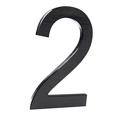 Imagem de Números de casa modernos de 20 cm - Número de endereço residencial flutuante de alumínio premium com acabamento escovado elegante e sofisticado, preto, número 2