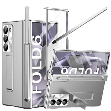Imagem de YQODSZ Capa para Samsung Galaxy Z Fold 6 com suporte para caneta S e caneta stylus fina prateada, Z Fold 6 com protetor de tela de proteção de dobradiça, suporte, capa fina com tudo incluído para Z