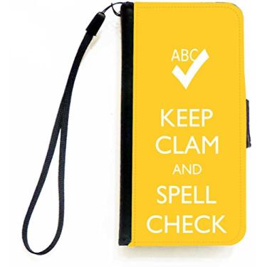 Imagem de Rikki Knight Keep Clam and Spell Check Capa carteira flip de cor amarela para iPhone 5c da Apple